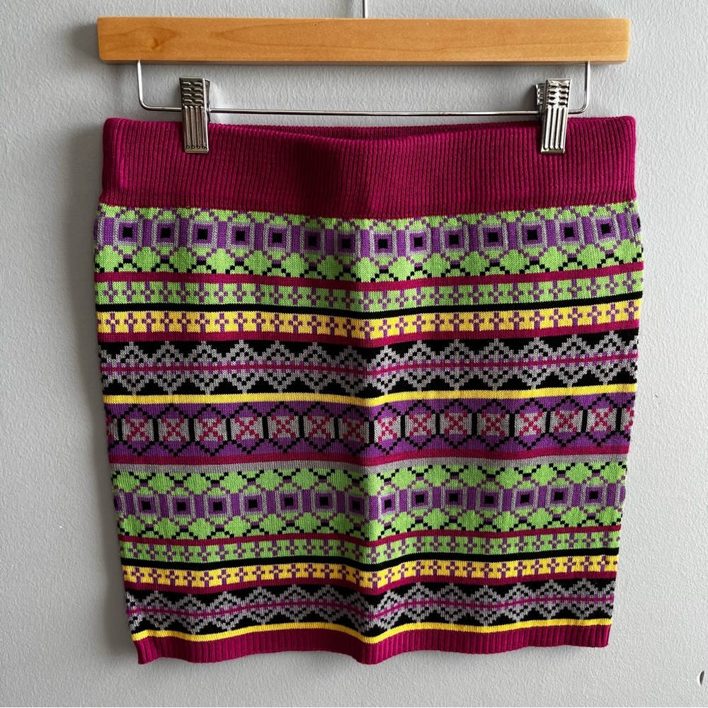 Derek Heart Skirt Womens Large Purple Multi Knit Pull On Mini Sweater Stretch